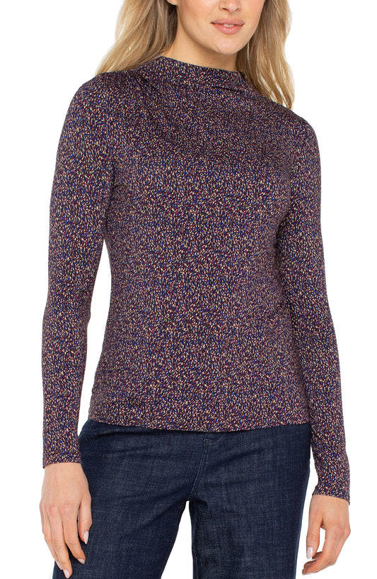 Long Sleeve Mock Neck Knit Top w/ Shirring