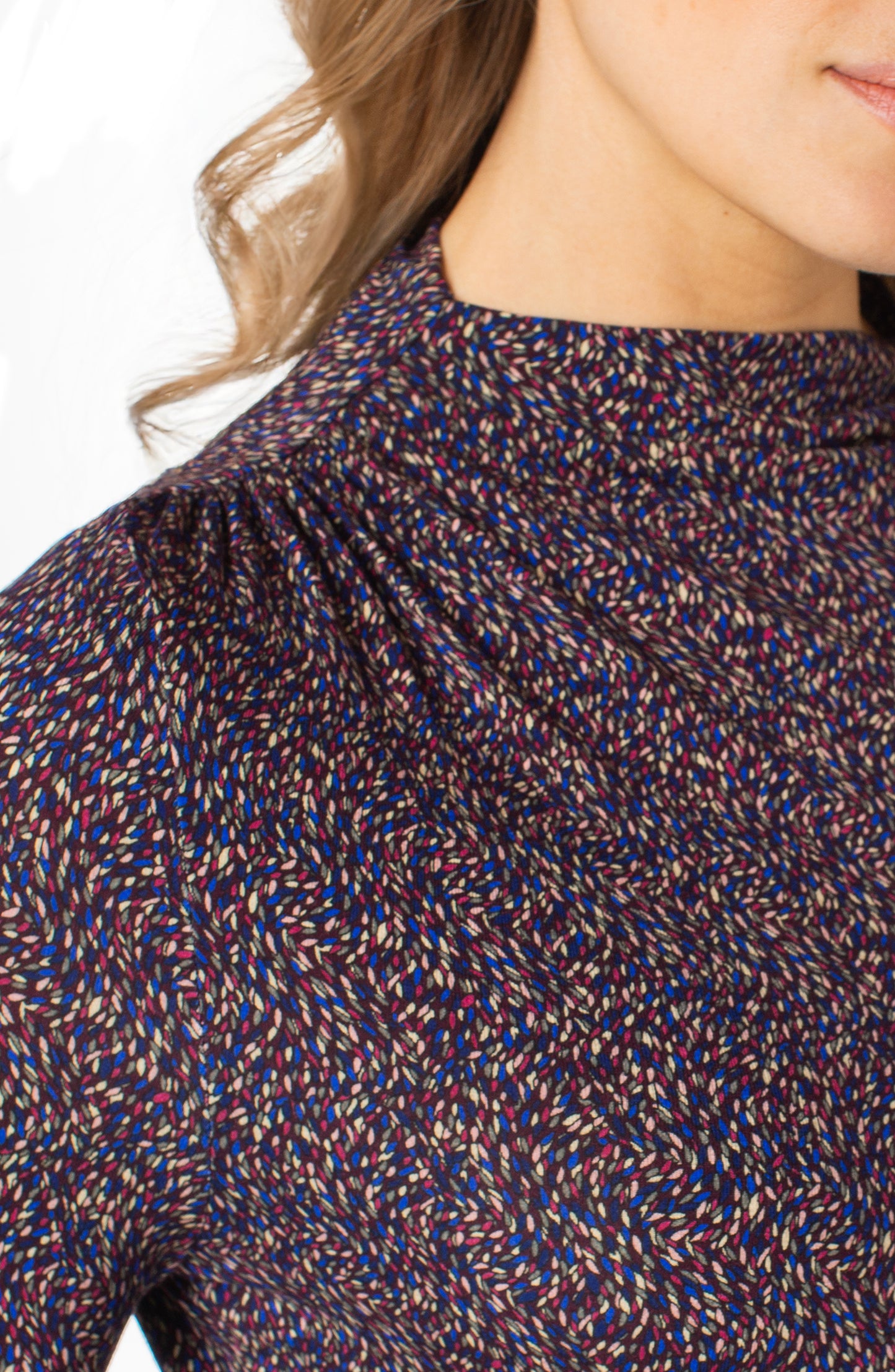 Long Sleeve Mock Neck Knit Top w/ Shirring
