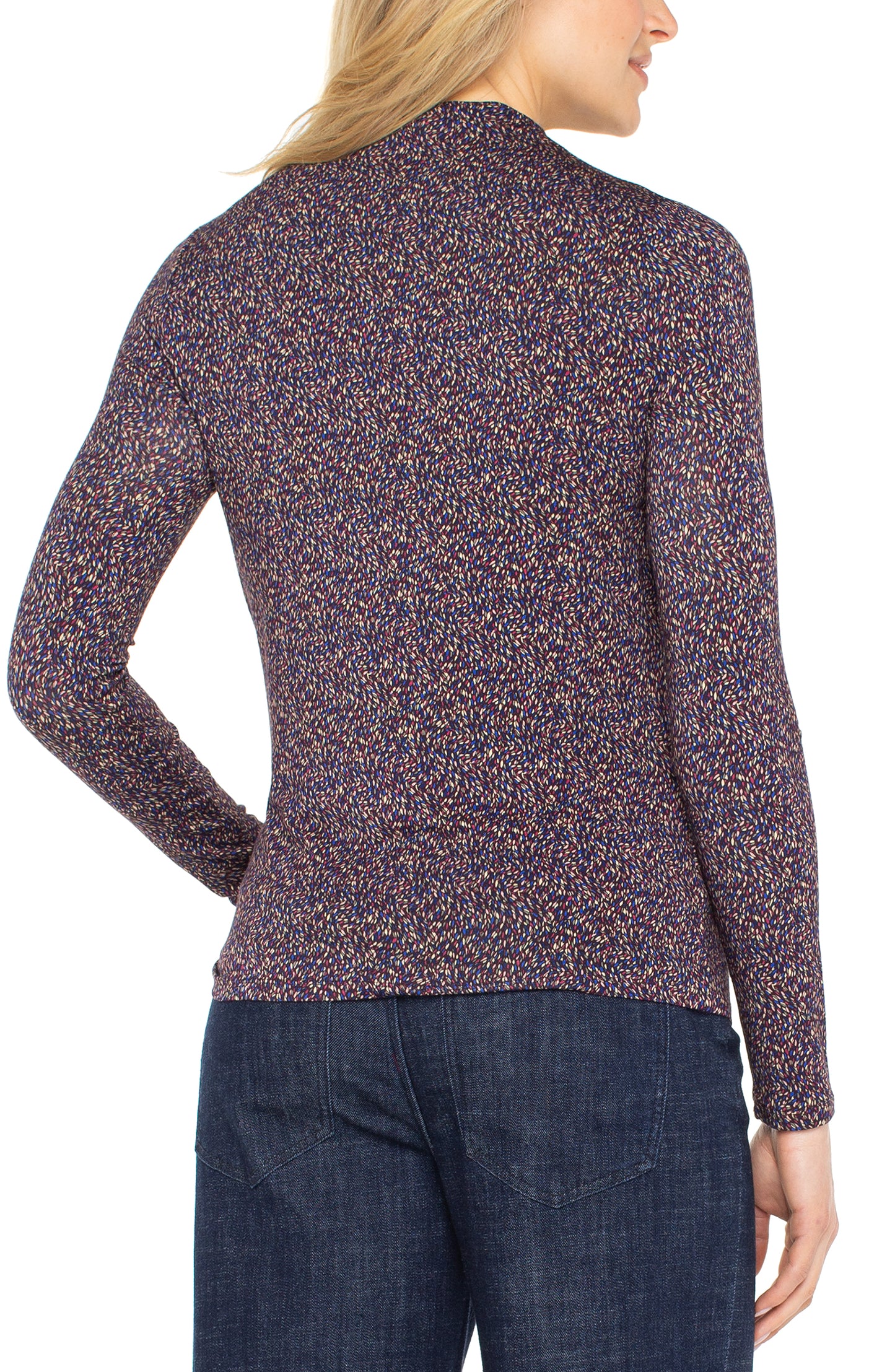 Long Sleeve Mock Neck Knit Top w/ Shirring