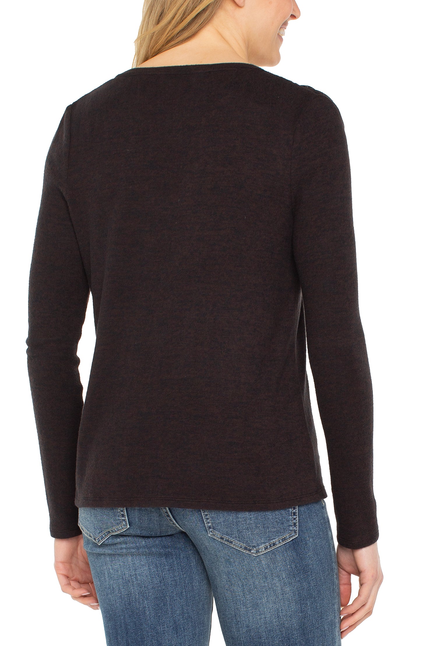 Long Sleeve V-Neck Knit Top w/ Shirring