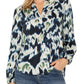 Long Sleeve Button Front Shirred Woven Blouse
