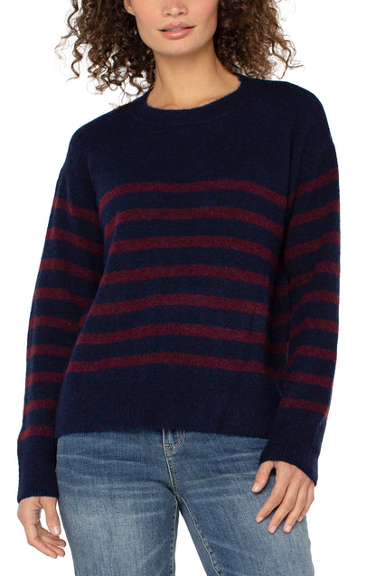 Long Sleeve Crew Neck Striped Dropped Shoulder Sweater