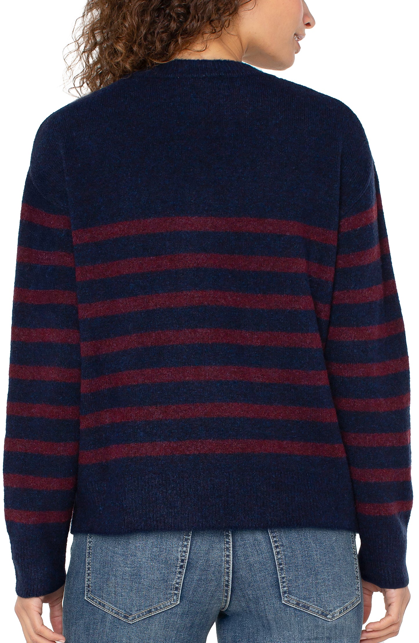 Long Sleeve Crew Neck Striped Dropped Shoulder Sweater