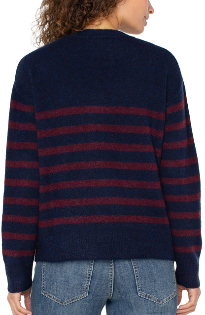 Long Sleeve Crew Neck Striped Dropped Shoulder Sweater