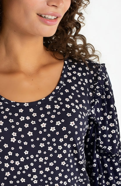 Mid Length Ruffle Scoop Neck