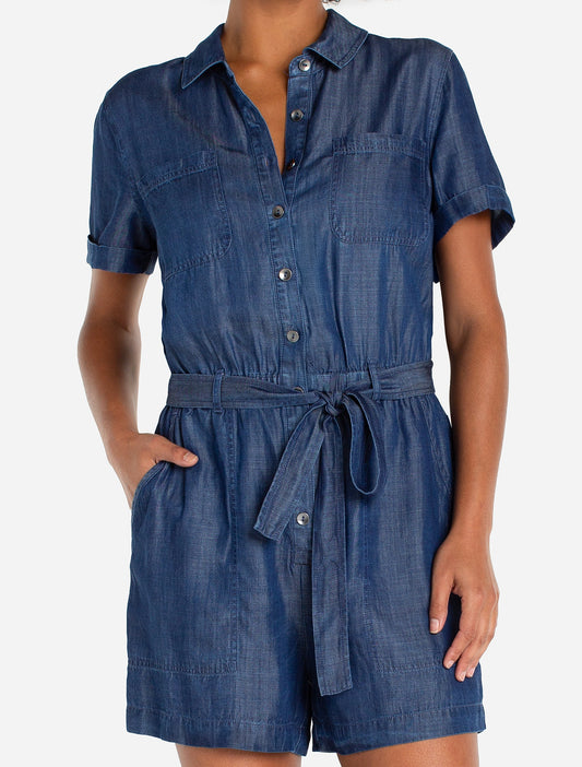 Short Sleeve Chambray Romper