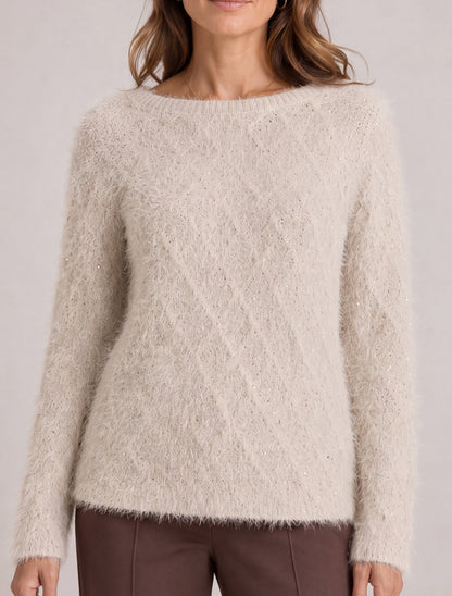 Long Sleeve Boatneck Metallic Sweater