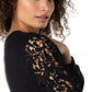 Long Sleeve Crew Neck Lace Inset Knit Top