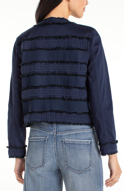 Collarless Jacket w/ Fray & Lace