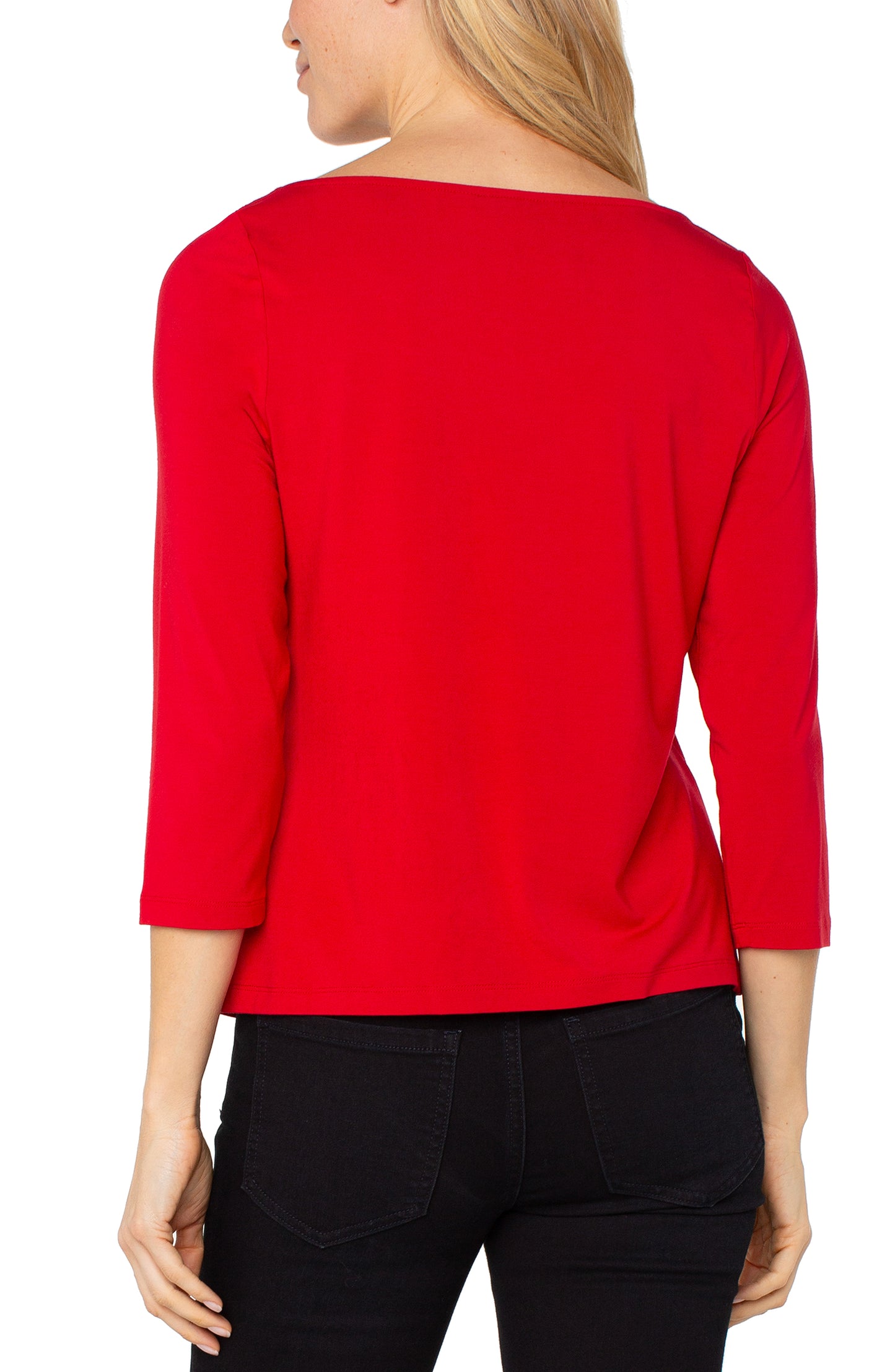 3/4 Sleeve Draped Neck Knit Top