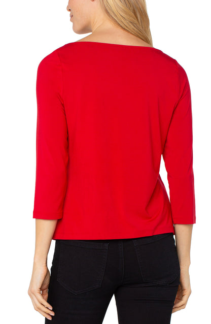 3/4 Sleeve Draped Neck Knit Top