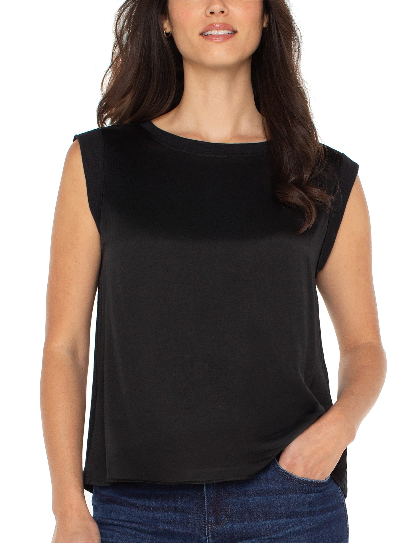 Sleeveless Woven Black Knit Top