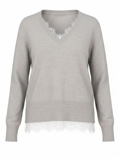 Long Sleeve V-Neck Sweater with Lace