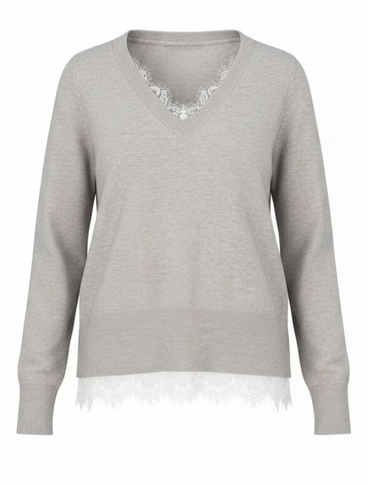 Long Sleeve V-Neck Sweater with Lace