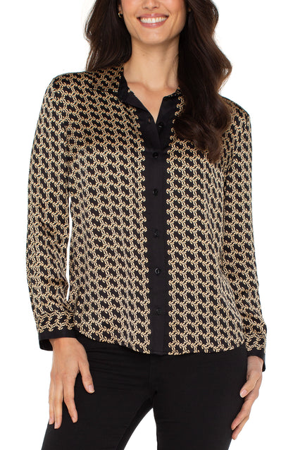 Button Front Long Sleeve Top