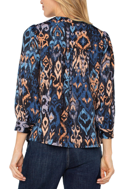 3/4 Sleeve V-Neck Popover Woven Blouse