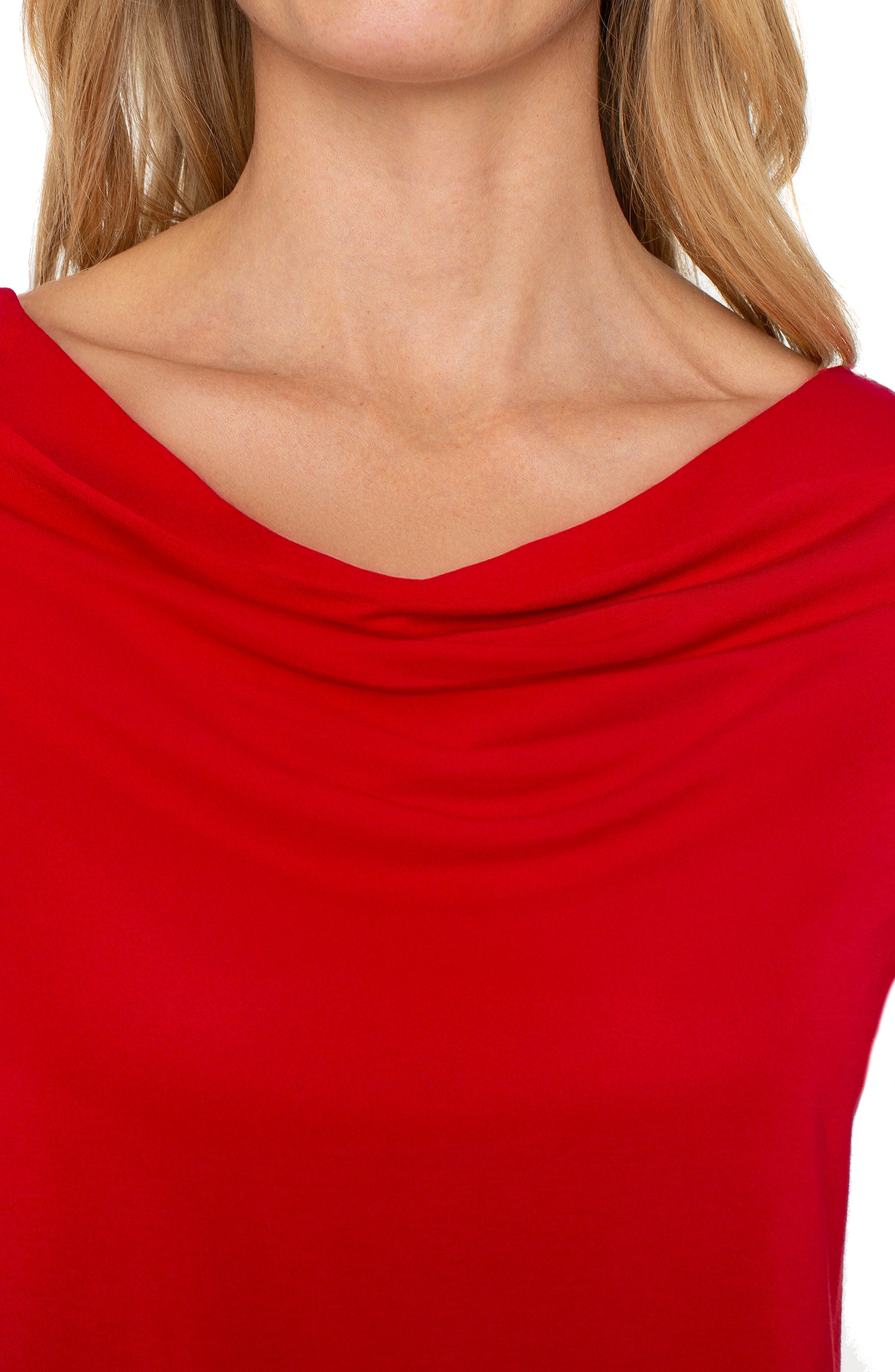 3/4 Sleeve Draped Neck Knit Top