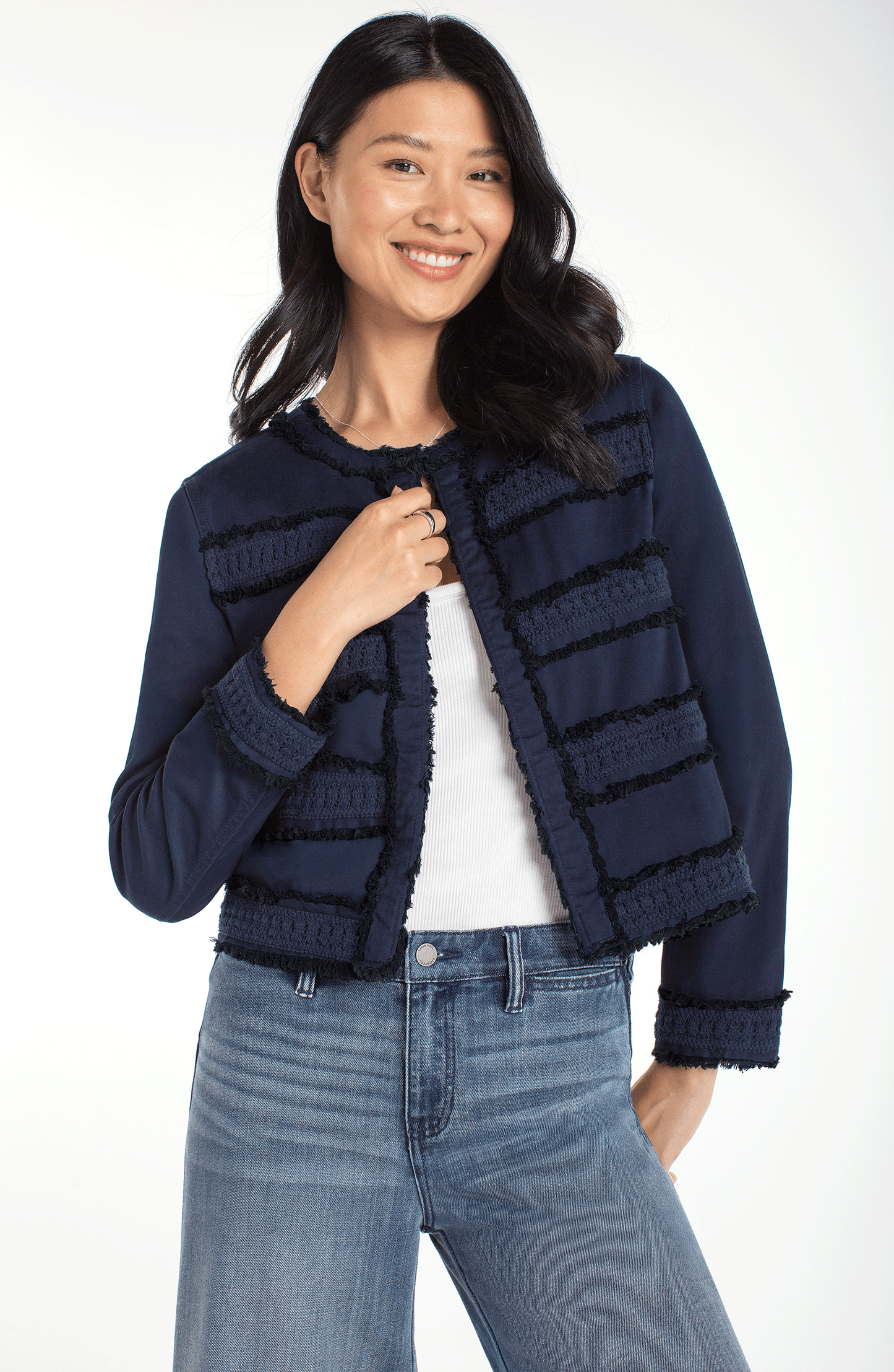 Collarless Jacket w/ Fray & Lace