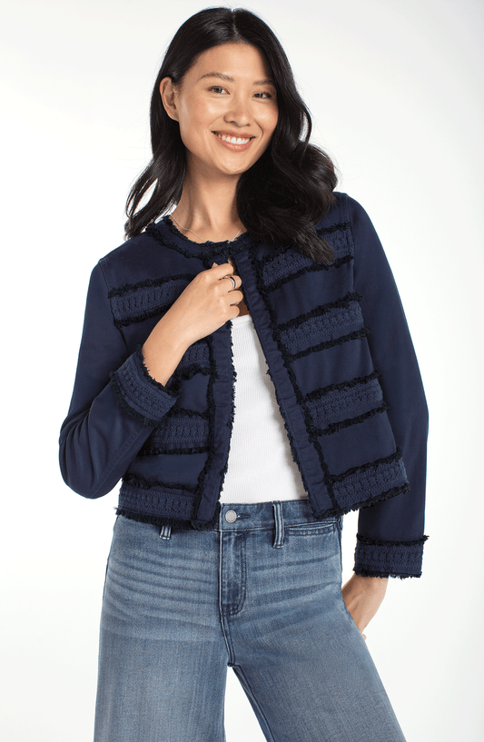 Collarless Jacket w/ Fray & Lace