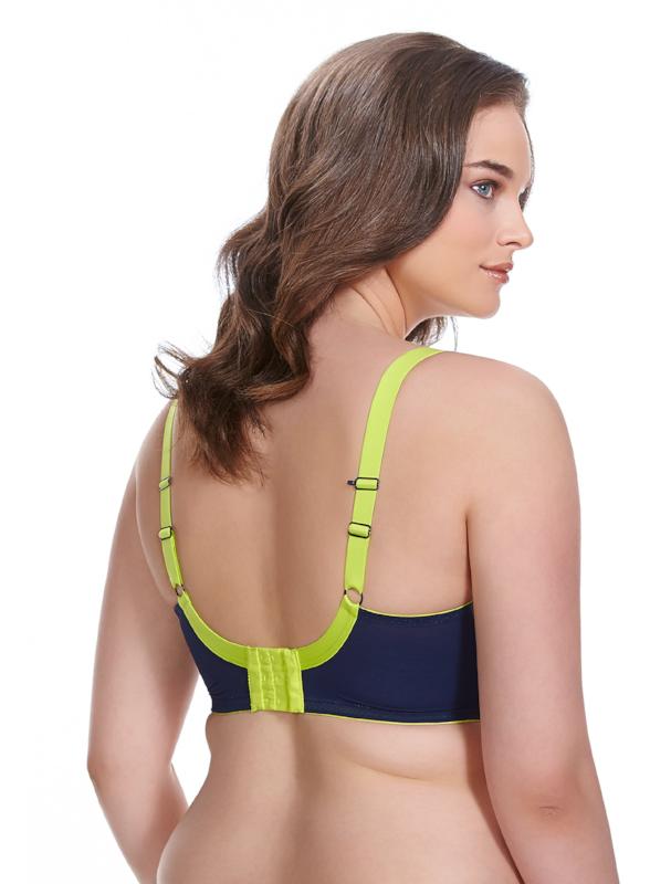 Energise EL8041 dark blue navy with neon green yellow lstraps lining underwire sports bra 