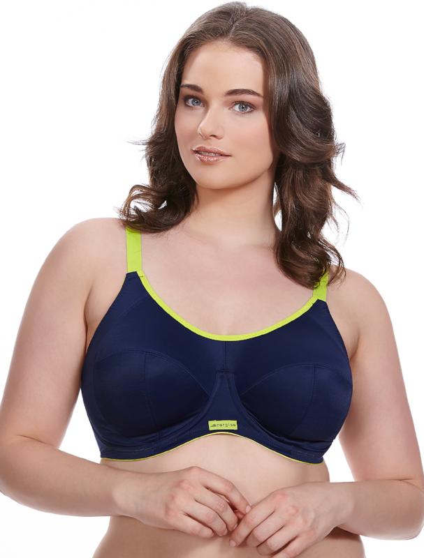 Energise EL8041 navy dark blue with neon green yellow lining underwire sports bra