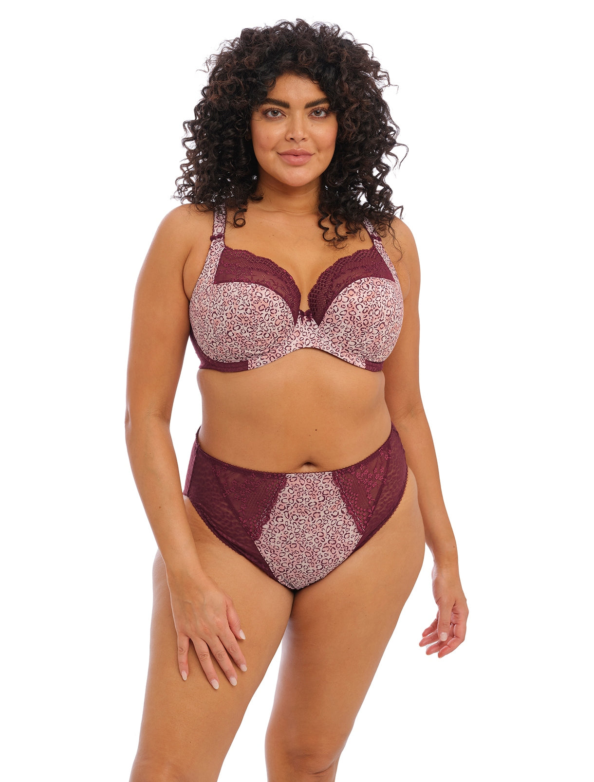 Lucie EL4490 marron and cheetah print lace sheer underwire plunge stretch bra 