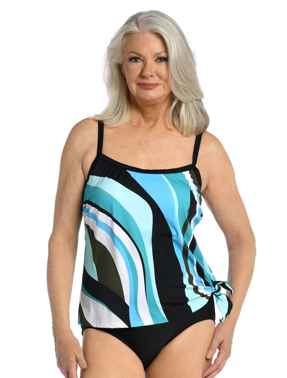 Retro Wave Scoop Neck Faux Tankini Onepiece